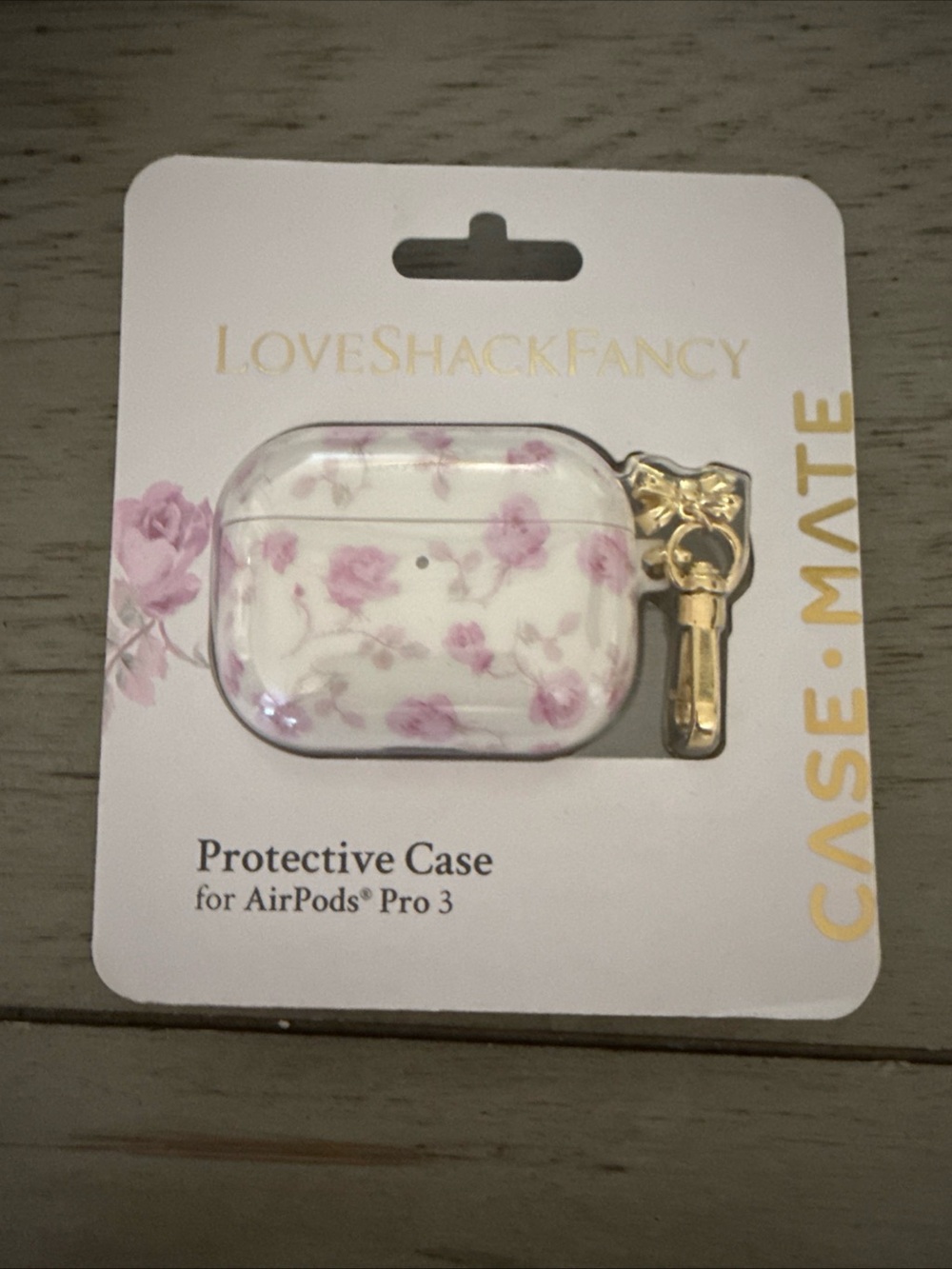 case-mate Floral Pink and White Protective AirPods Pro 3 Case with Gold Clip